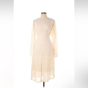 Chicwish Cream Long Sleeve Dress with Textured Pattern